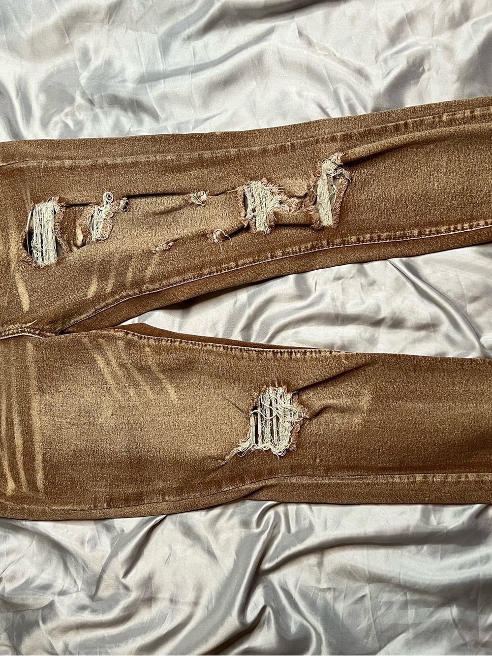 Distressed Mud Wash Ripped Skinny Jeans - Brown Grunge, Size L-Fits like 8 Or 9